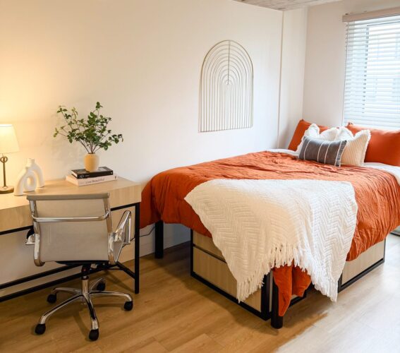 Bedroom in apartment with open layout